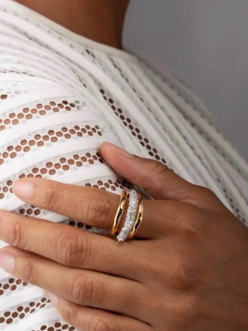 Alexis Bittar Crystal Orbiting Stacked Ring Size Solanales Gold Crystal AU20